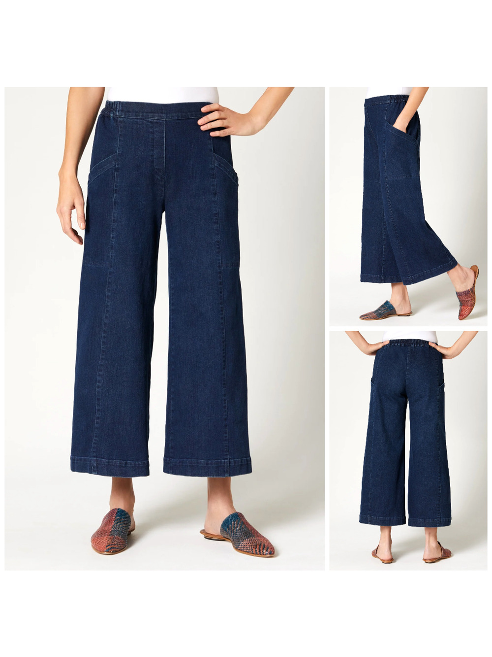 Lisa Bayne Dream Knit Denim Utility Wide Leg crop Pants XL Relaxed Lagenlook